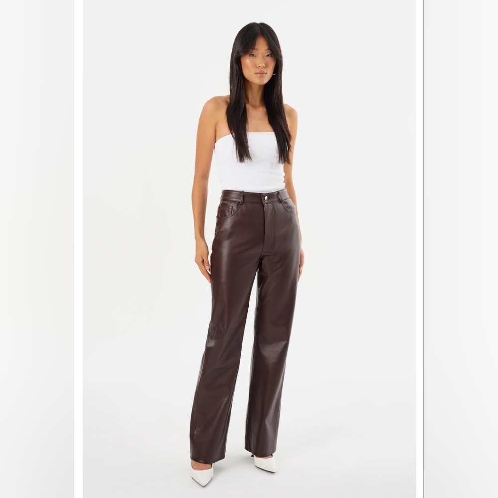 Lamarque DEMORA | Recycled Leather straight cut Pants Mahogany Size 27 $395